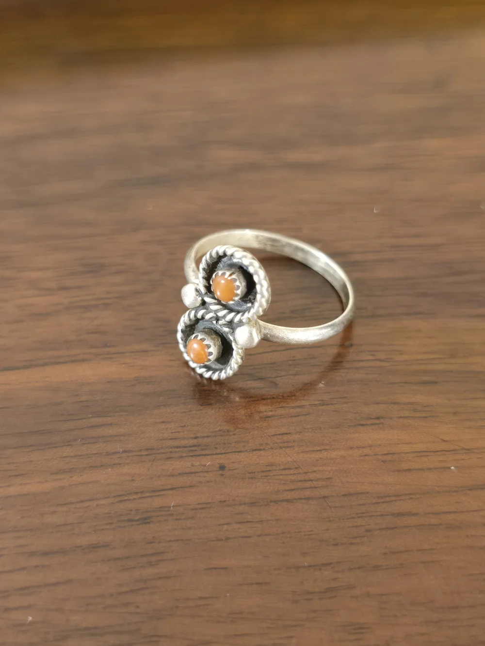 Sterling Style Double Orange Cabochon Rope Ring